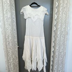 Vintage 70s Style 100% Cotton Drop Waist Lace Dress